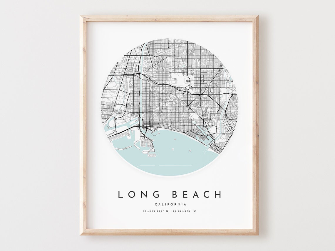 Long Beach California Minimalist City Map Harbor Street Art Print