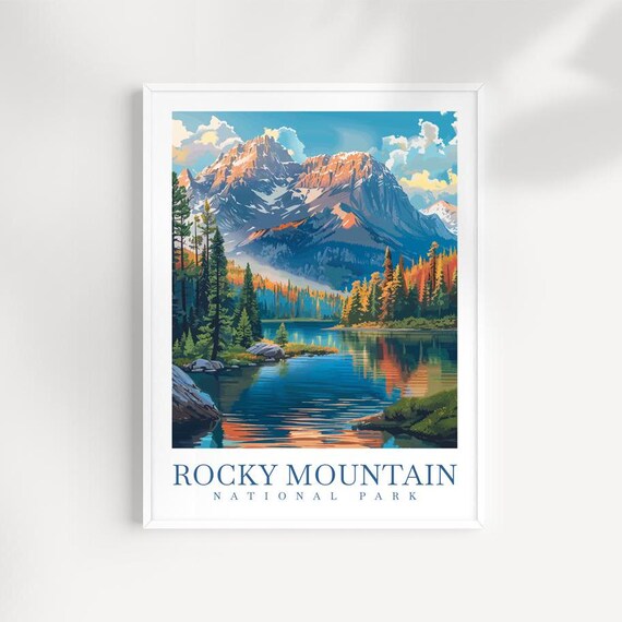 Rocky Mountain Park Poster - Alpine Lake Reflecting Snowy Peak at Dawn