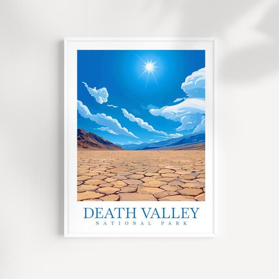 Death Valley National Park Cracked Desert Floor And Blazing Sun Poster