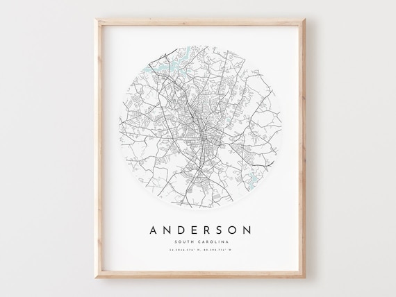 Anderson South Carolina Map Print Modern City Street Art