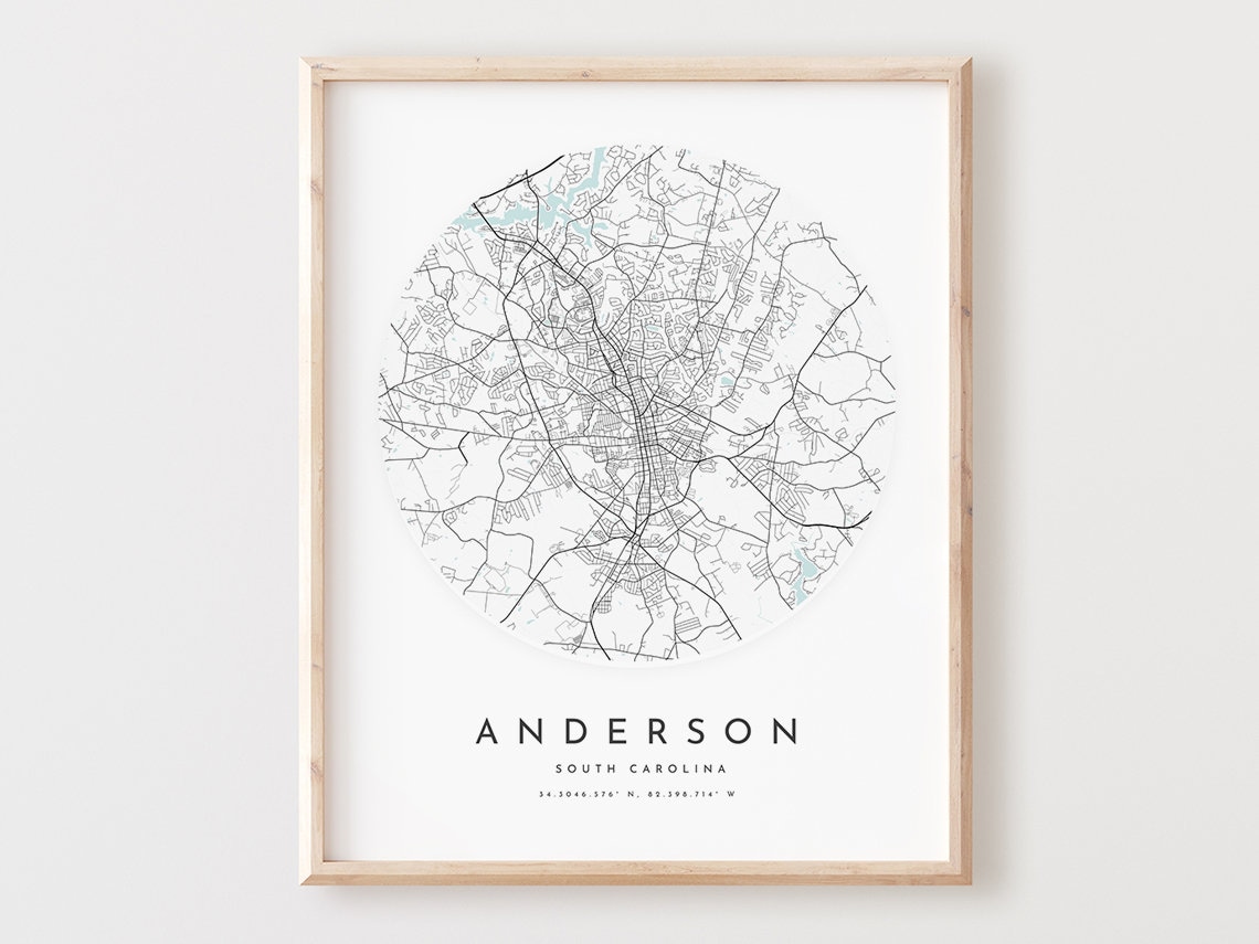 Anderson South Carolina Map Print Modern City Street Art