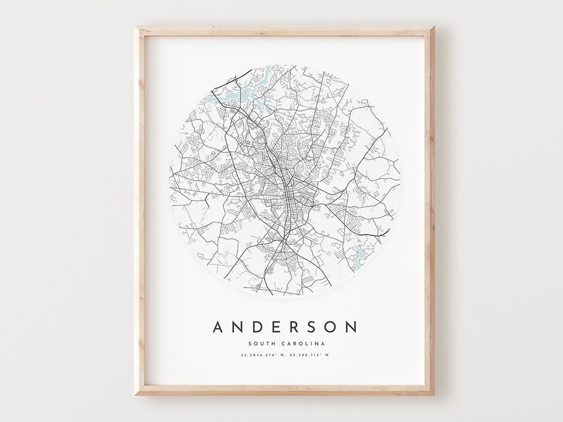 Anderson South Carolina Minimalist Circular City Street Map Poster
