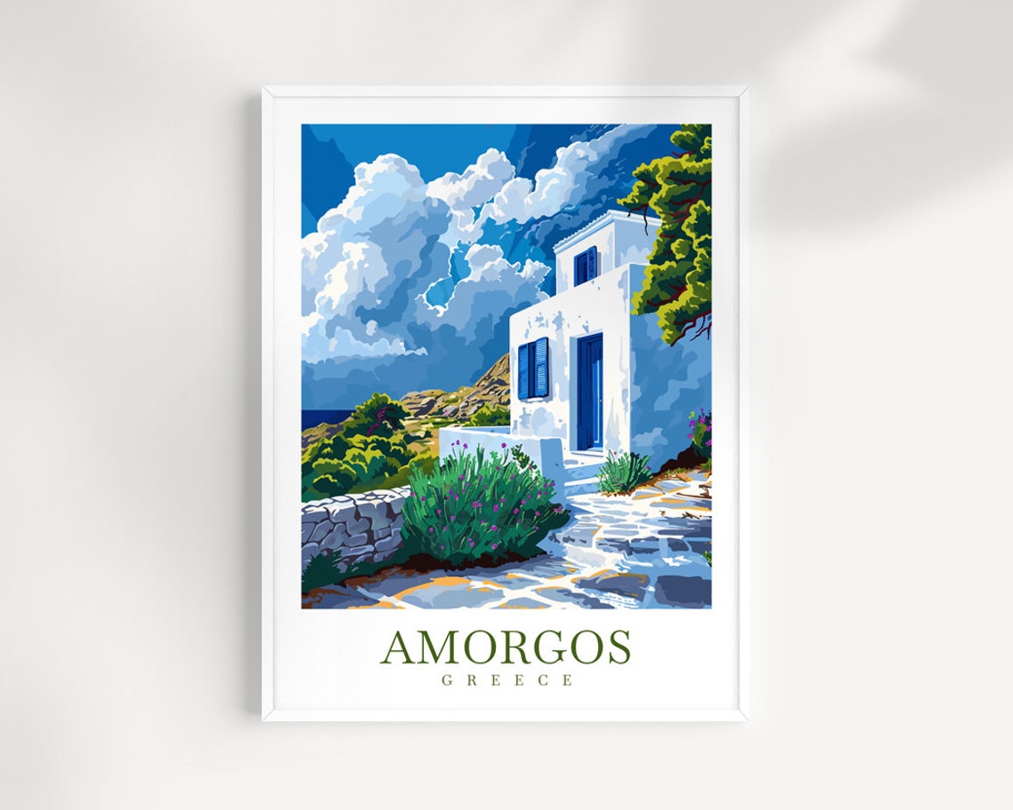 Amorgos Greece Whitewashed Island House Garden Stone Path Poster