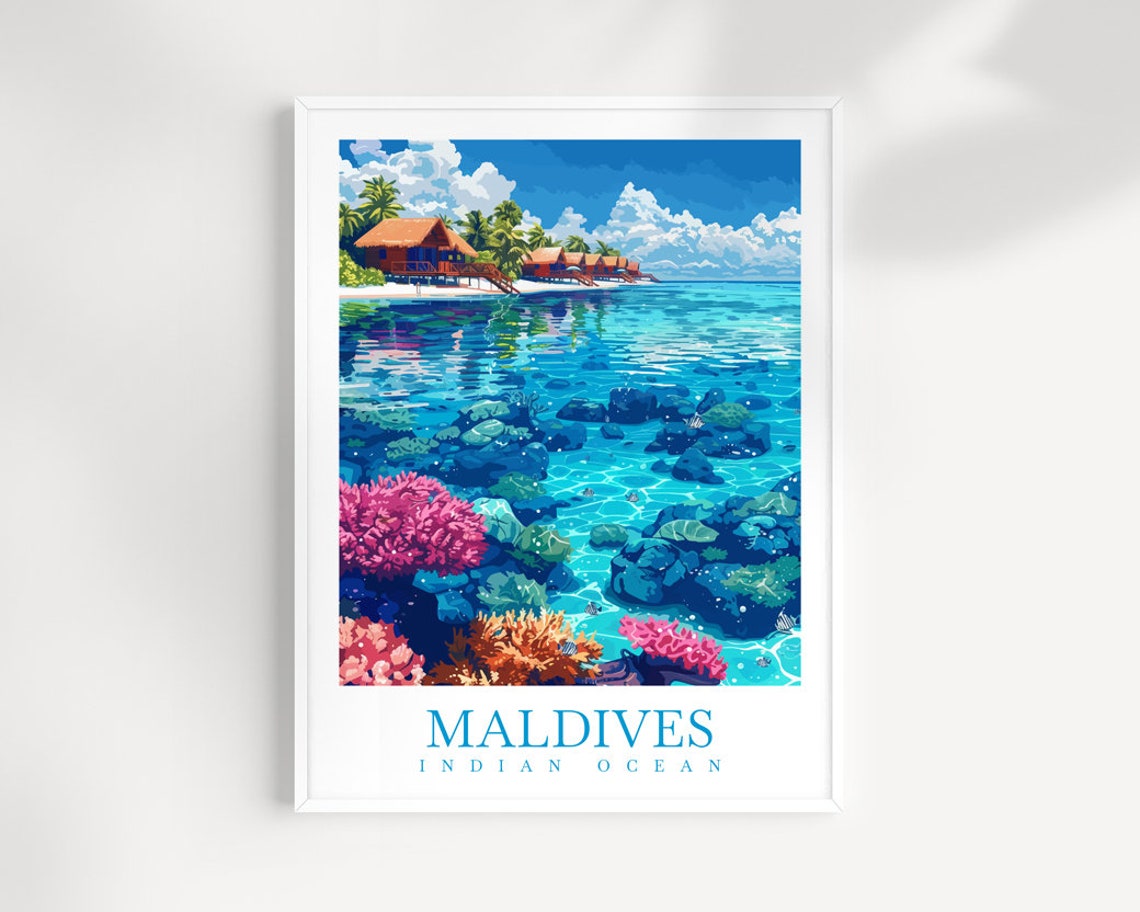 Maldives Indian Ocean Overwater Bungalows Coral Reef Tropical Poster
