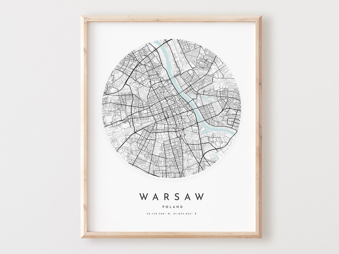 Warsaw Poland Minimalist City Street Map Poster With Coordinates
