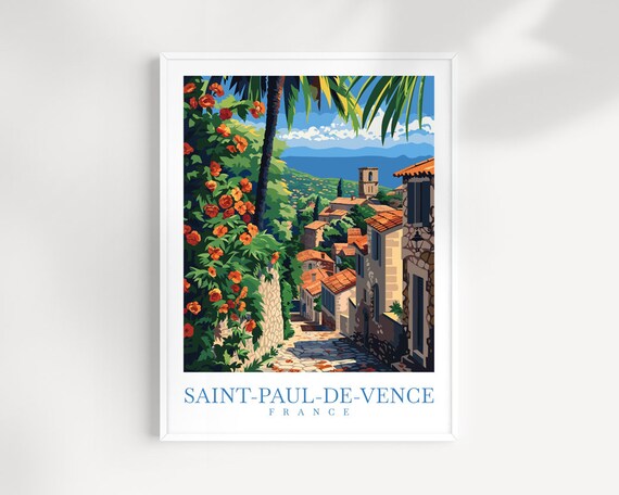 Saint Paul de Vence France Village Lane Flowers Travel Poster