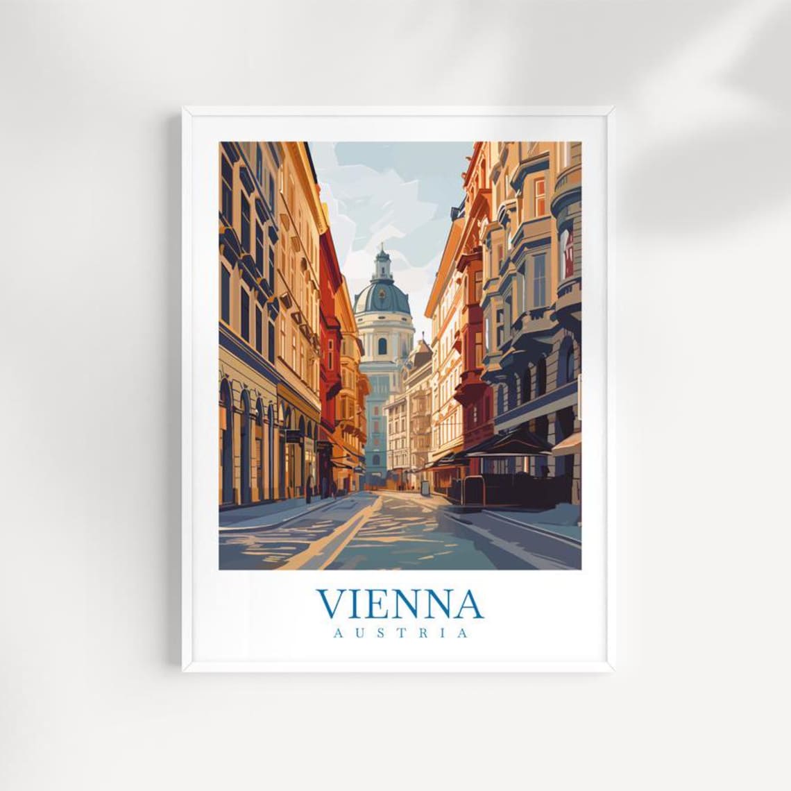Vienna Austria Old Town Street Church Dome Vintage Travel Poster