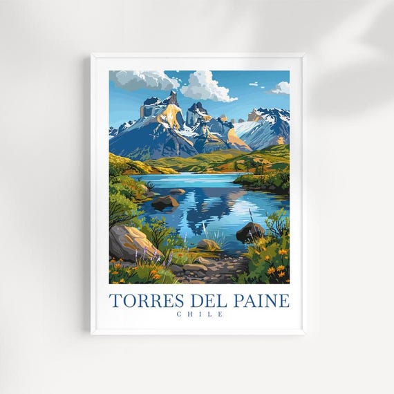 Torres Del Paine Print Illustrated Mountain Landscape Art