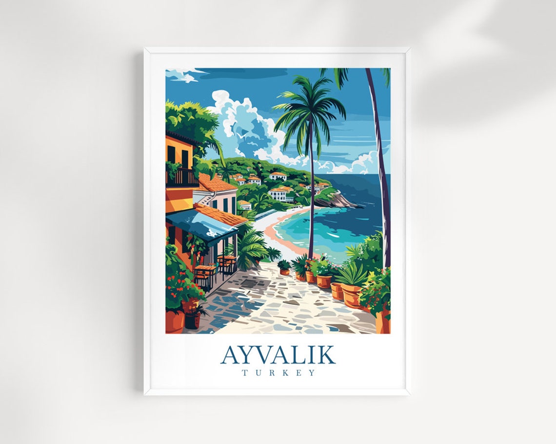Ayvalik Turkey Beachfront Cafe Street Flower Pots Vintage Travel Print