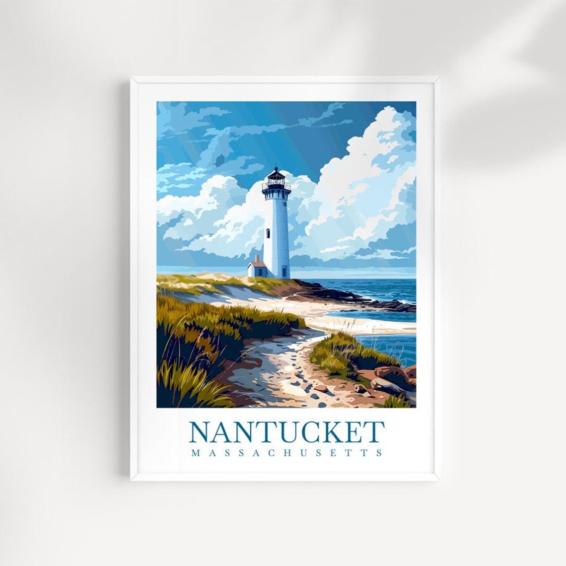 Nantucket Massachusetts Lighthouse Dunes Ocean Path Travel Poster