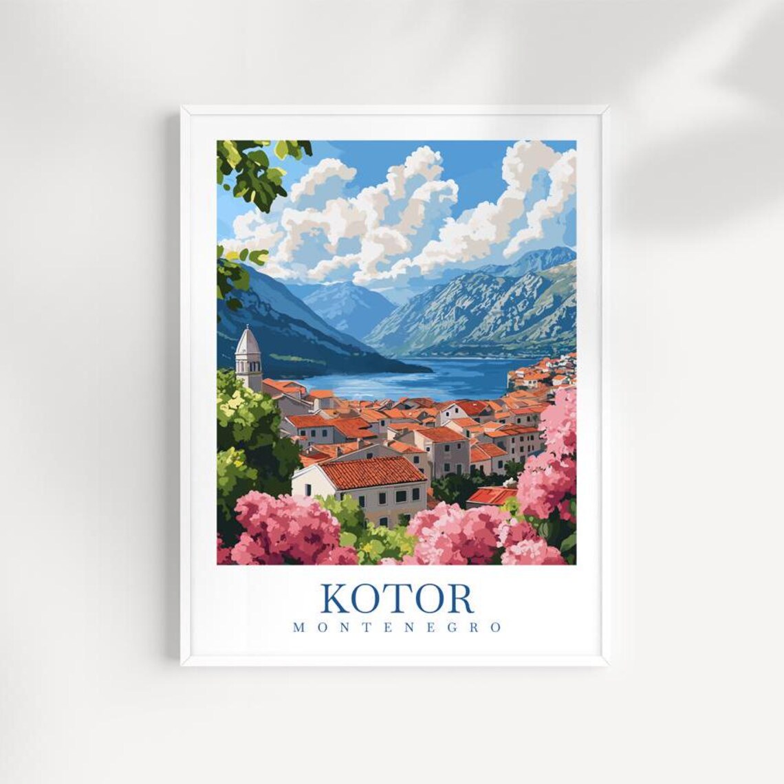 Kotor Montenegro Travel Poster Bay of Kotor Mountains View Art
