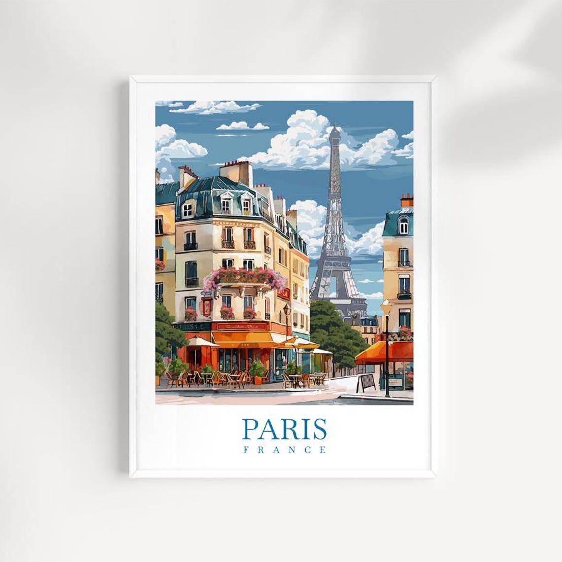 Paris France Haussmann Cafe Eiffel Tower Street Scene Poster