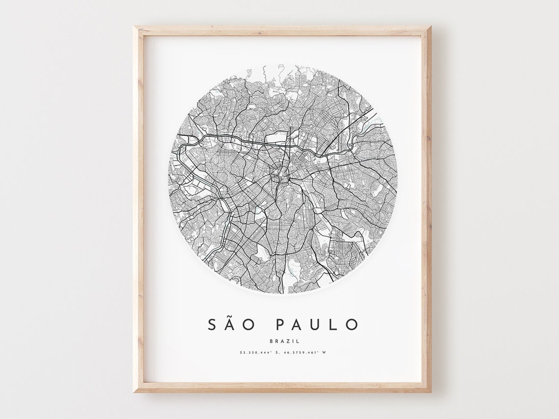 São Paulo Brazil Black and White Modern Circular Street Map Poster