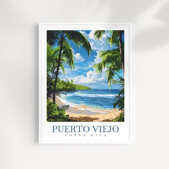 Puerto Viejo Costa Rica Palm Framed Sandy Beach Waves Poster