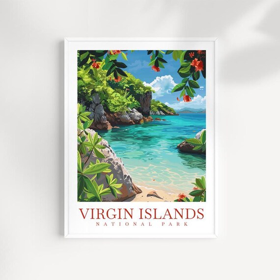 Virgin Islands National Park Rocky Beach Flowers Jungle Trail Poster