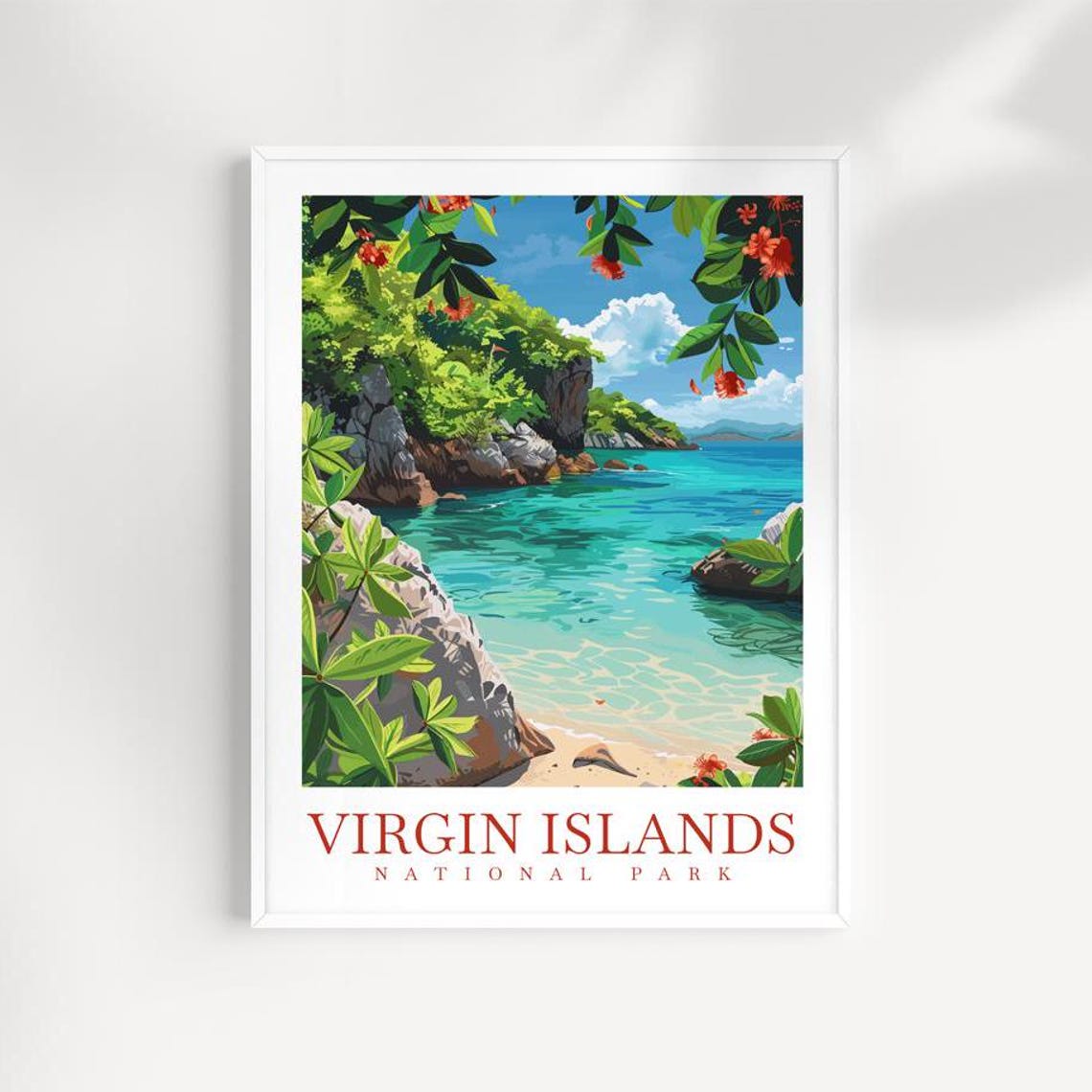 Virgin Islands National Park Rocky Beach Flowers Jungle Trail Poster