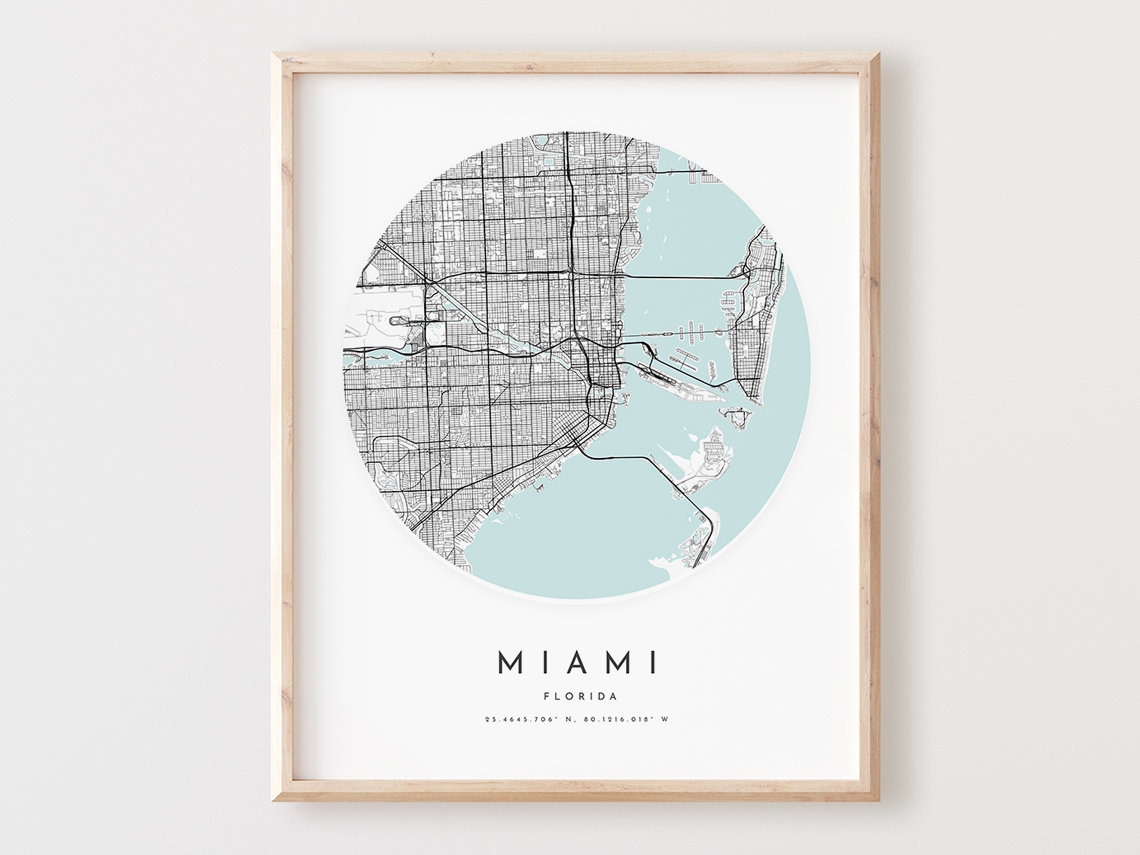 Miami Florida Minimalist Circular City Street Map Art Poster