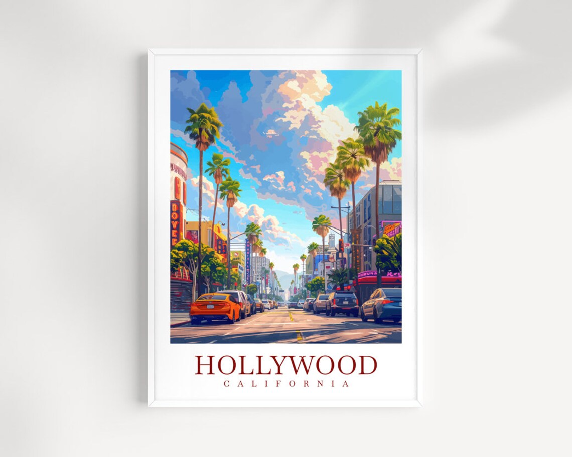 Hollywood California Boulevard Palms Theater Street Travel Poster