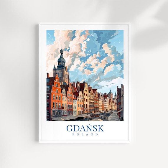 Gdansk Poland Travel Print Colorful Cityscape Wall Art