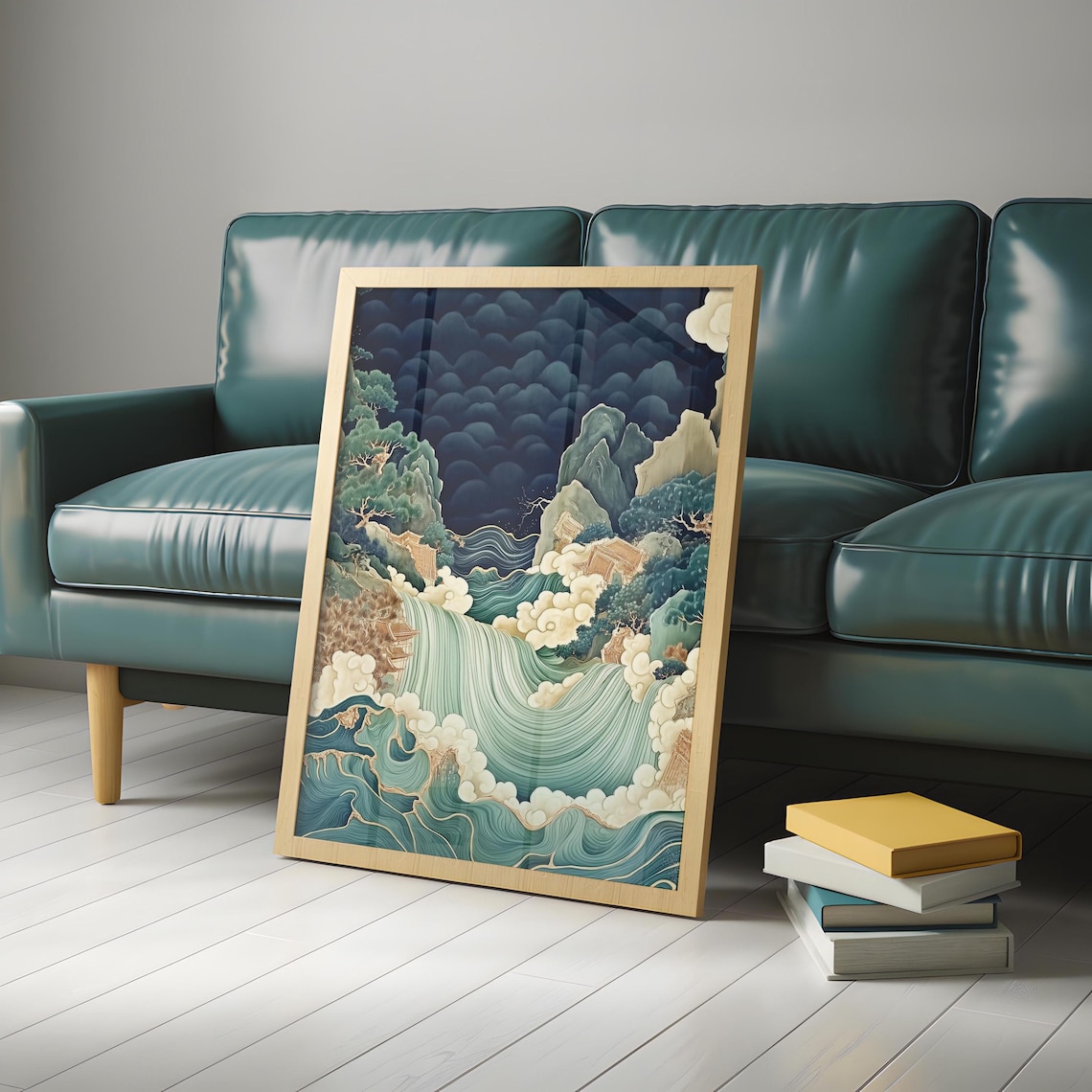Japanese Abstract River Waterfall Poster, Traditional Art - Image 4