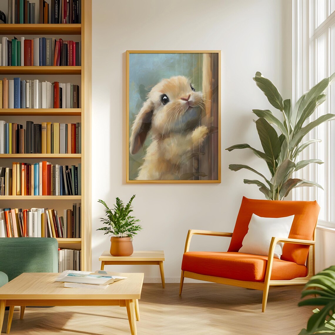 Baby Lop Bunny Peeking Around Corner Sweet Painterly Animal Poster - Image 2