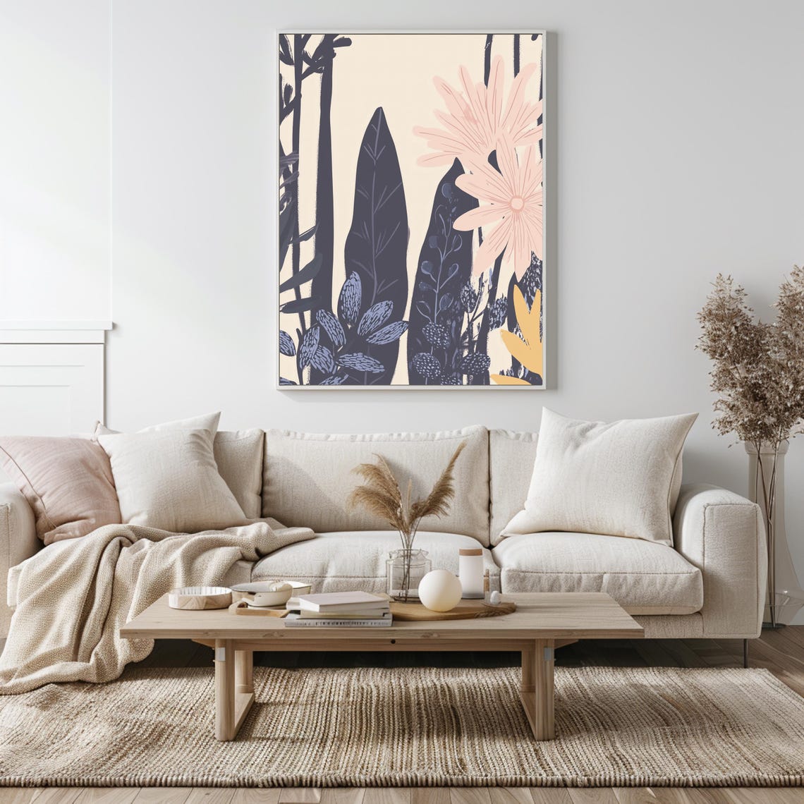 Dark Navy Botanical Leaves with Soft Pink Bloom Modern Floral Poster - Image 5
