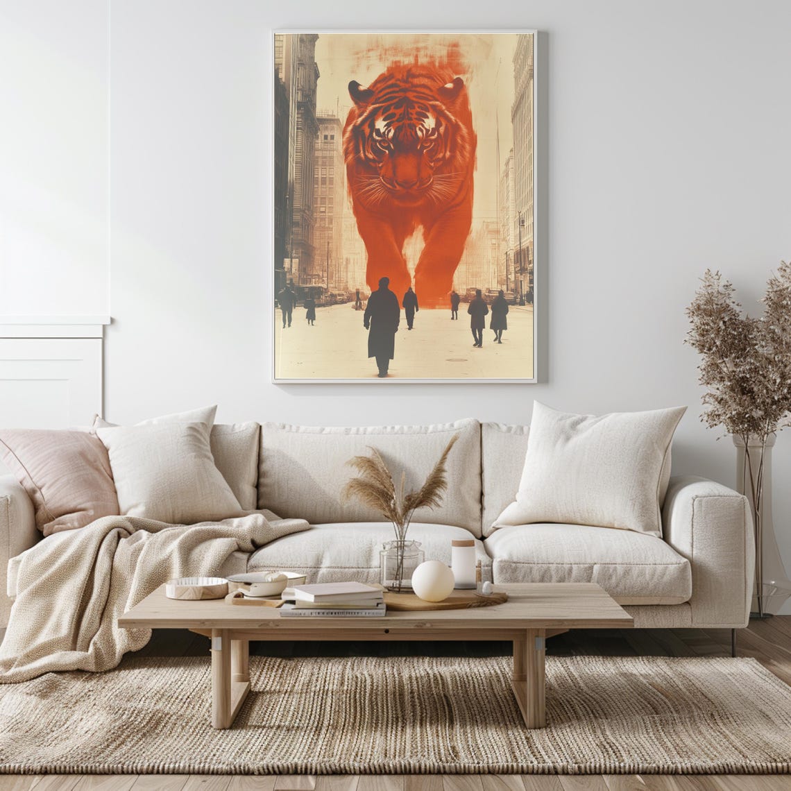 Giant Orange Tiger Towering Over A Busy City Street Art Poster - Image 5