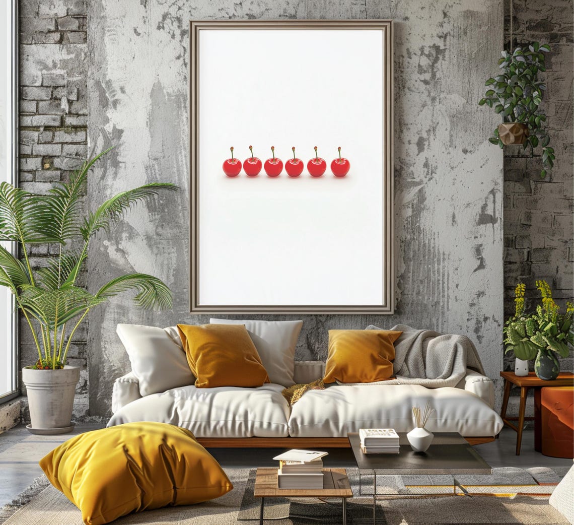 Six Minimalist Red Cherries In A Row Modern Kitchen Art Poster - Image 7