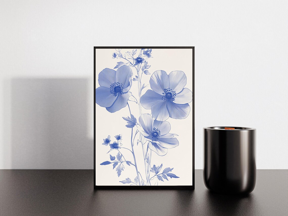 Blue Anemone Blossoms Watercolor Trio Botanical Floral Art Poster - Image 6