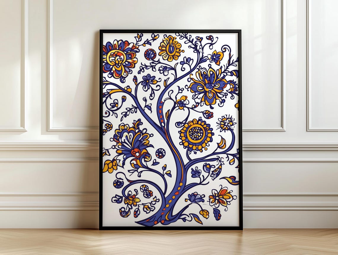 Slate Blue And Gold Ukrainian Folk Tree Of Life Floral Poster - Image 7