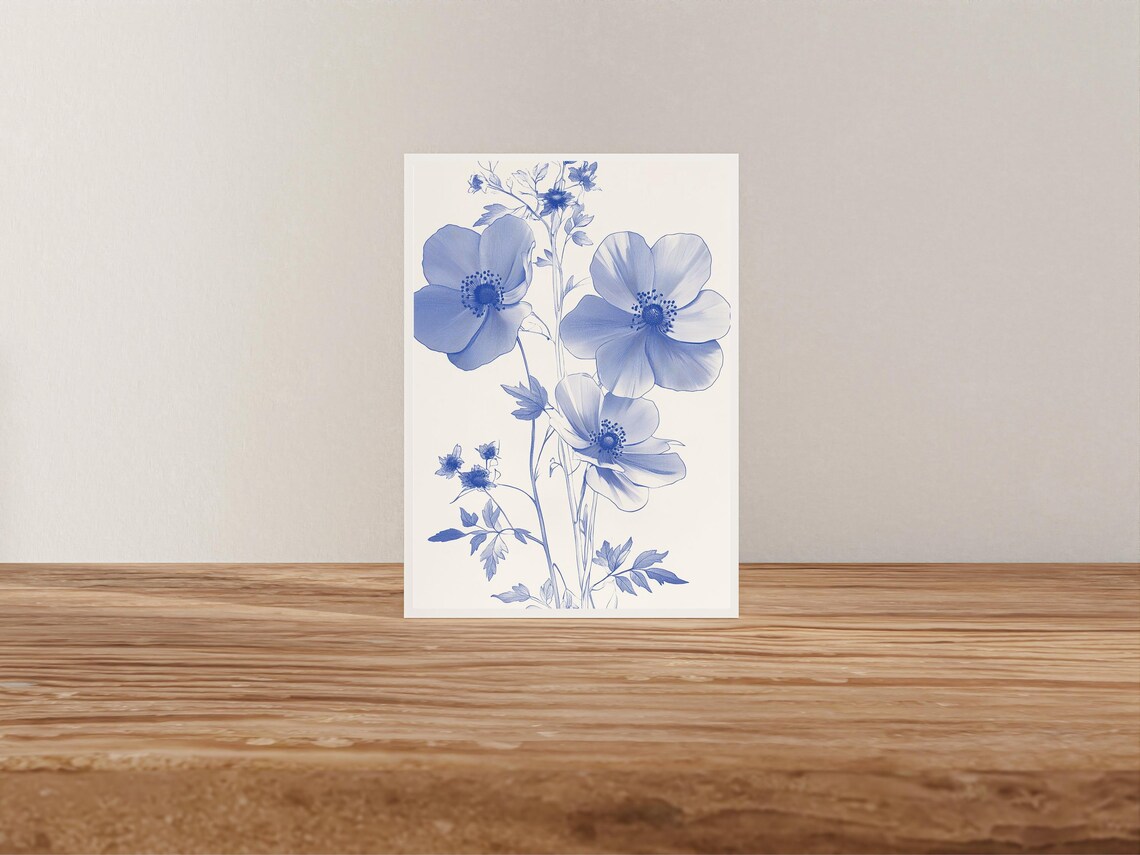 Blue Anemone Blossoms Watercolor Trio Botanical Floral Art Poster - Image 4