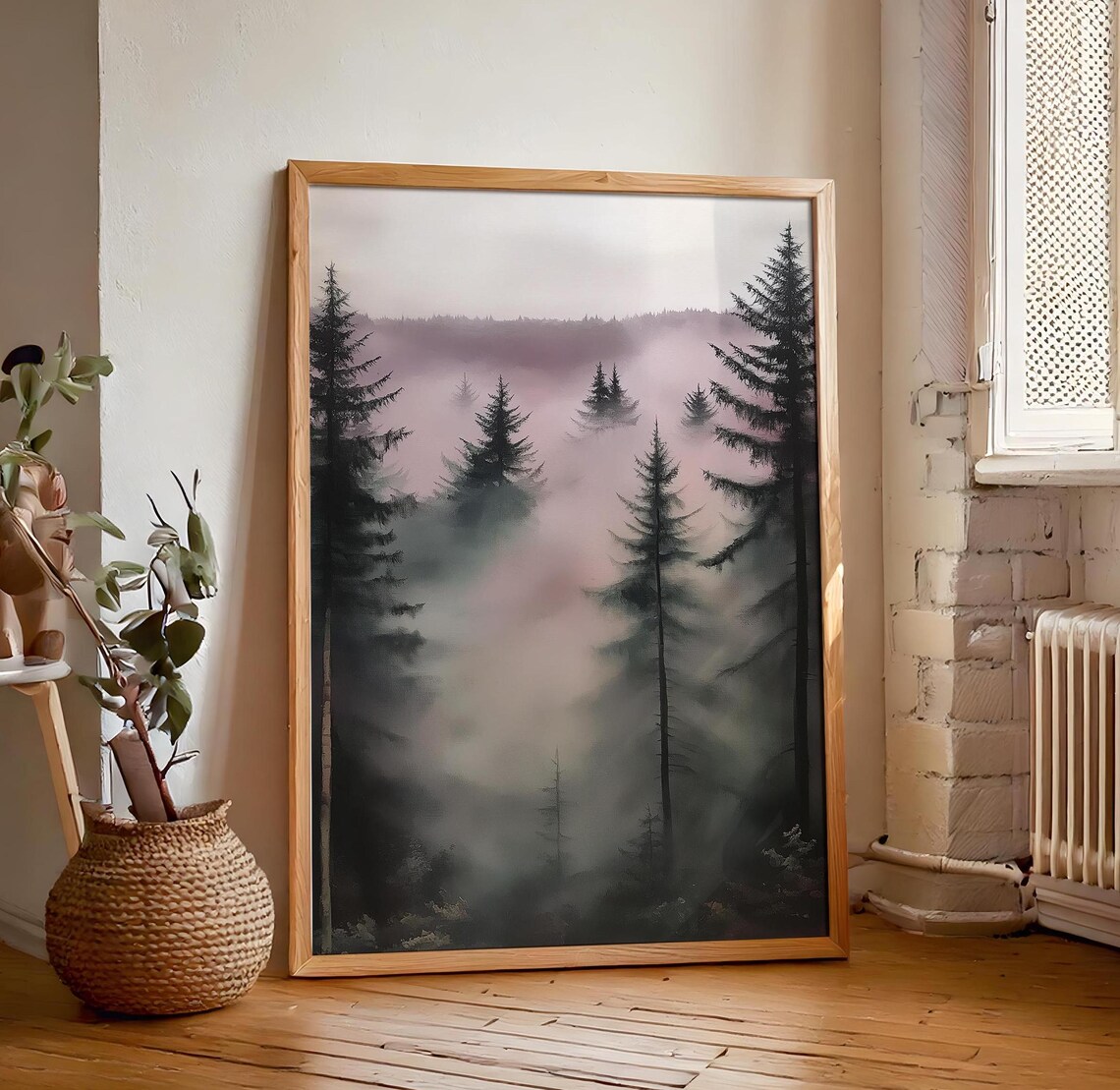 Moody Pine Tree Wall Art Dark Academia Vintage Forest Painting Rustic Masculine Wall Hanging Art - Image 7