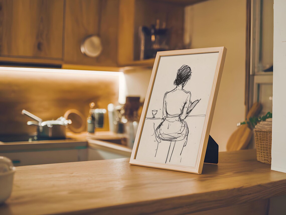 Minimalist Abstract Female Figure Sketch Wall Art Modern Scandinavian Neutral Beige Print Sophisticated Art - Image 4