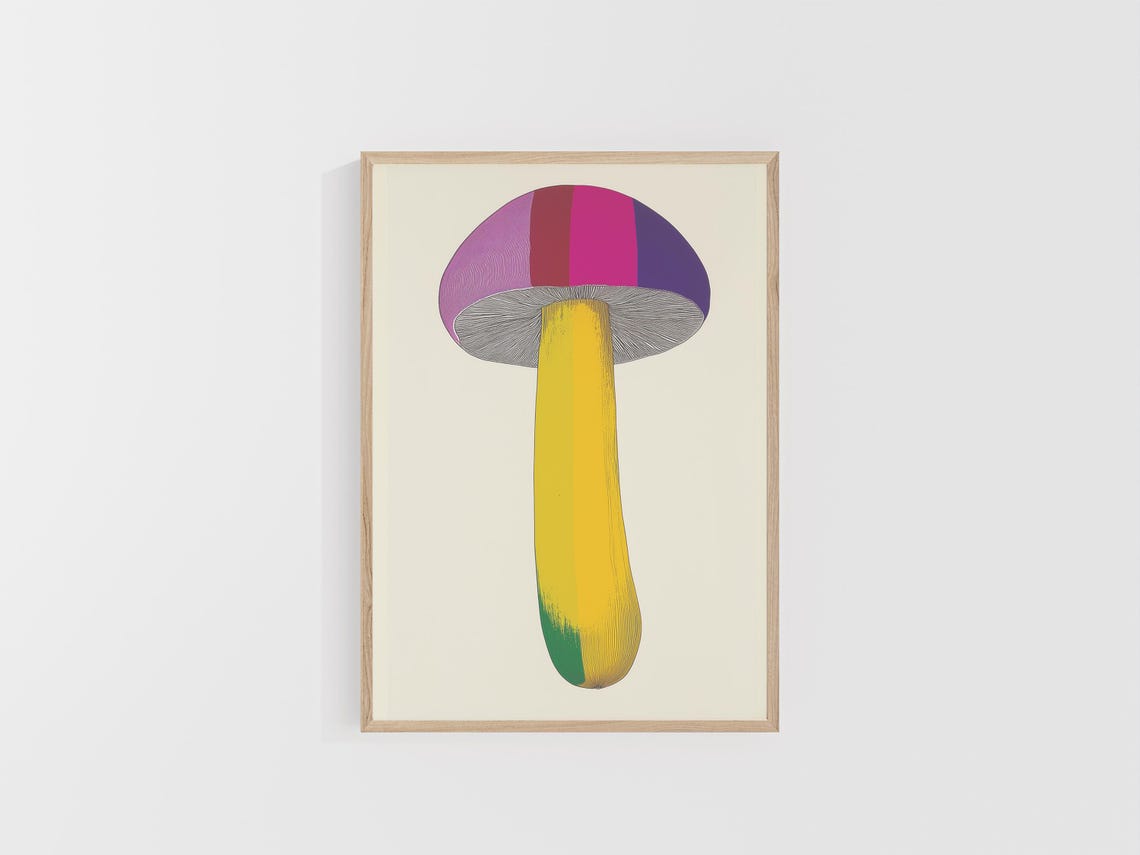 Striped Purple Cap Mushroom Yellow Stem Minimalist Art Poster - Image 4