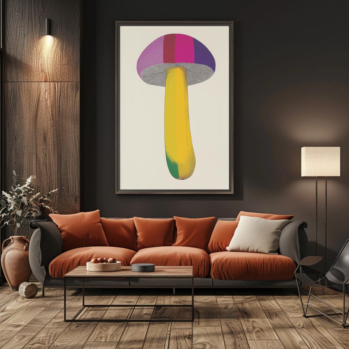 Striped Purple Cap Mushroom Yellow Stem Minimalist Art Poster - Image 5