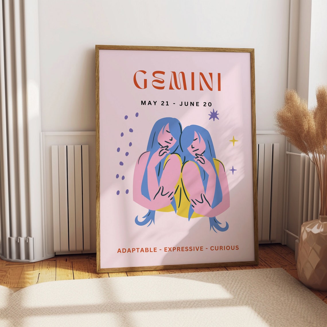 Gemini Zodiac Sign Pink Twin Girls May Star Sign Trendy Poster
