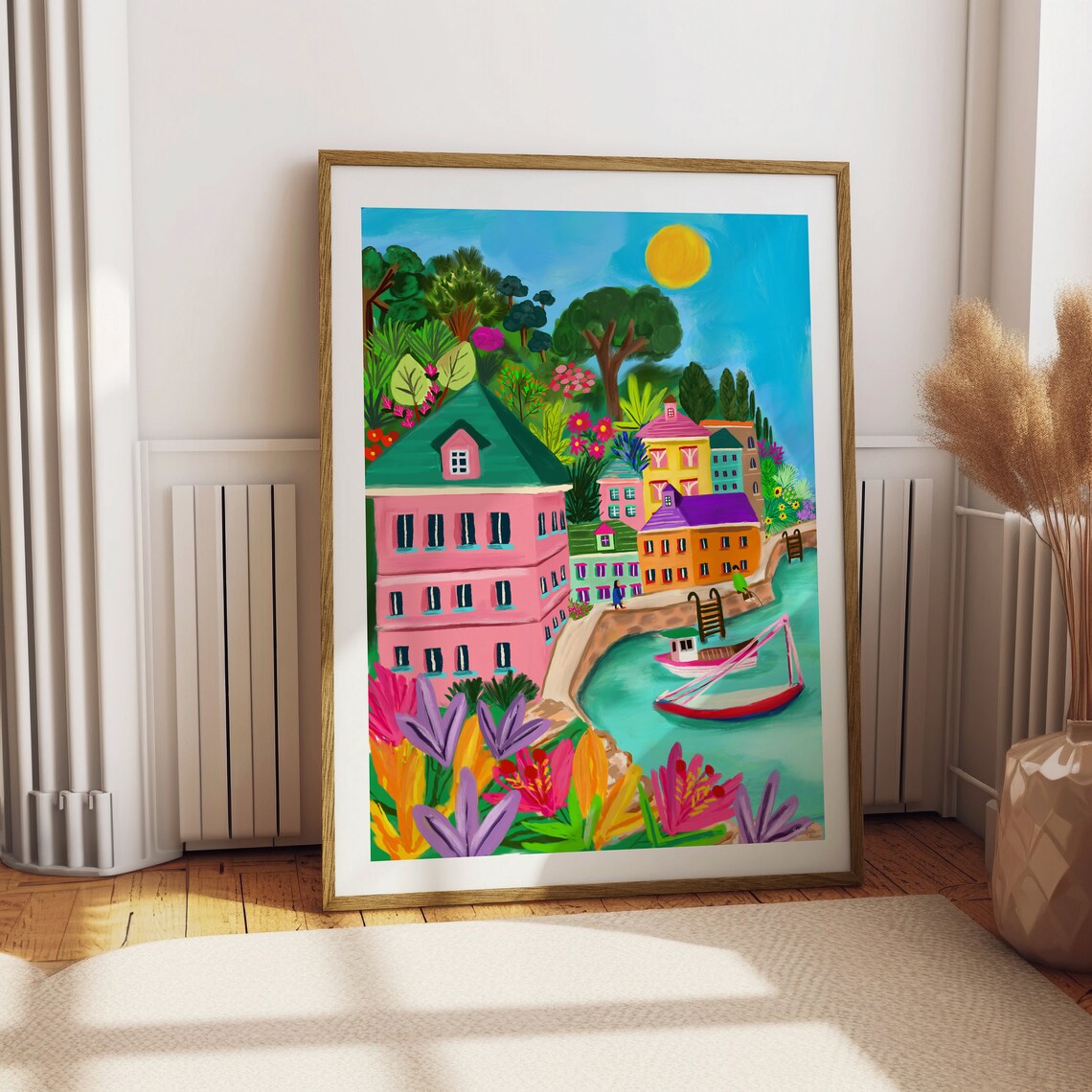 Colorful Fishing Village Harbor Boats Coastal Town Art Print - Image 5