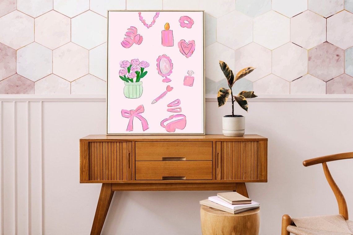 Pink Coquette Preppy Icons Collage Dorm Room Decor Art Poster