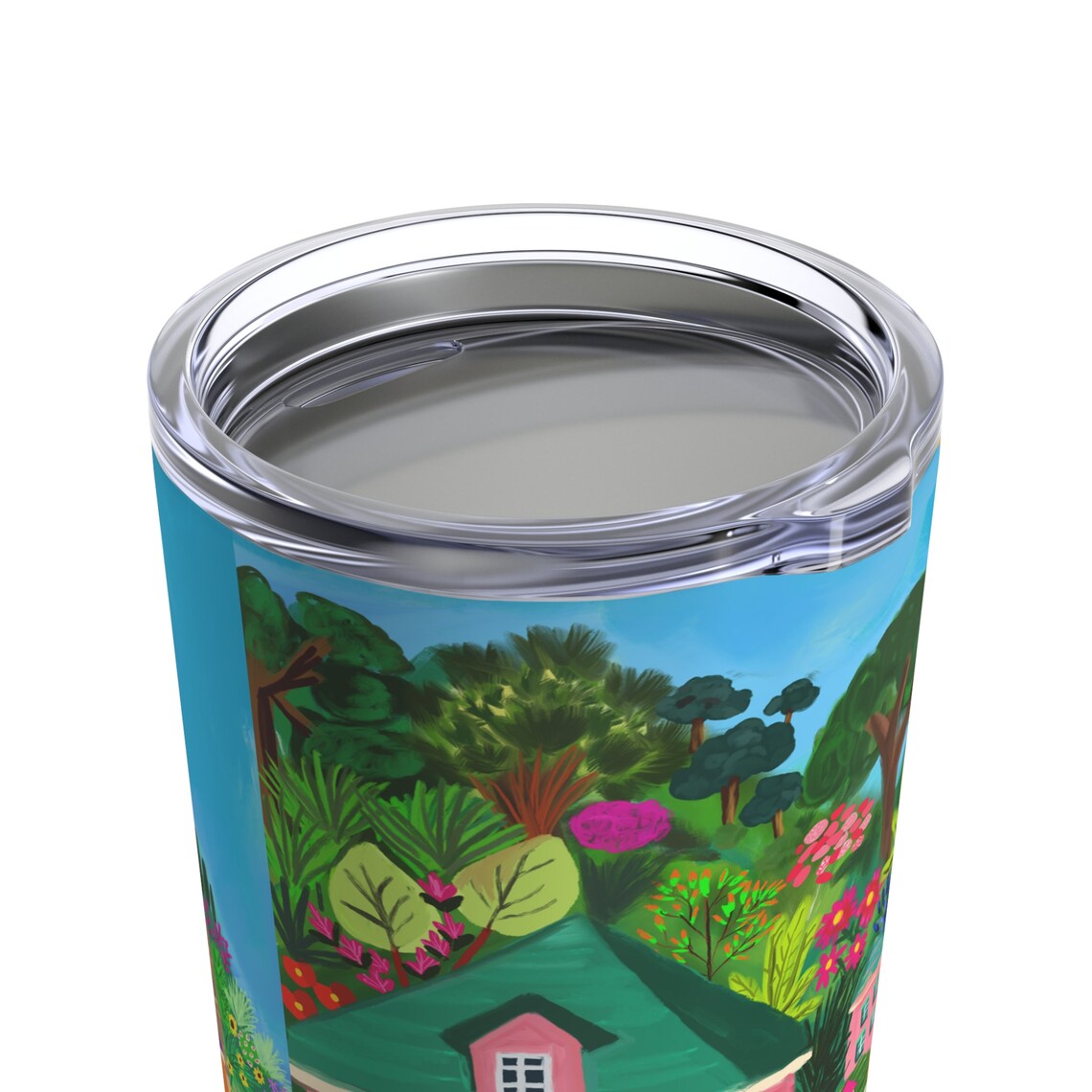 Colorful Fishing Harbor Village Travel Tumbler Lid Cup Print - Image 2