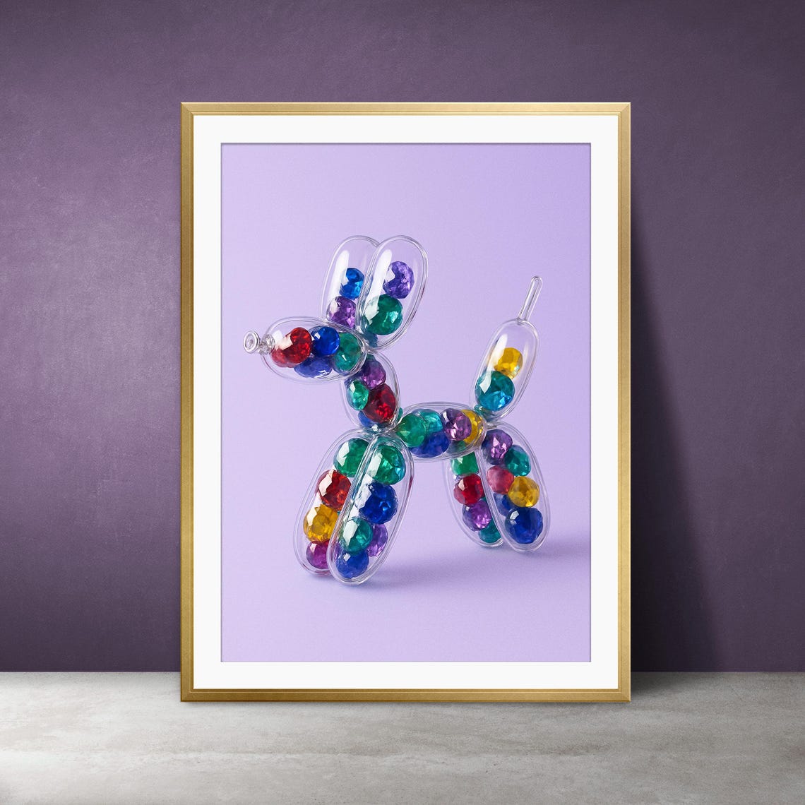 Rainbow Gem Balloon Dog Clear Sculpture Lavender Pop Art Poster