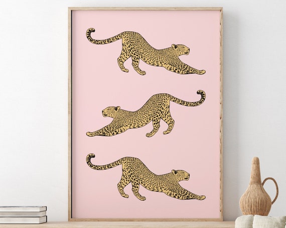 Pink Leopard Animal Print Boho Living Room Wall Art