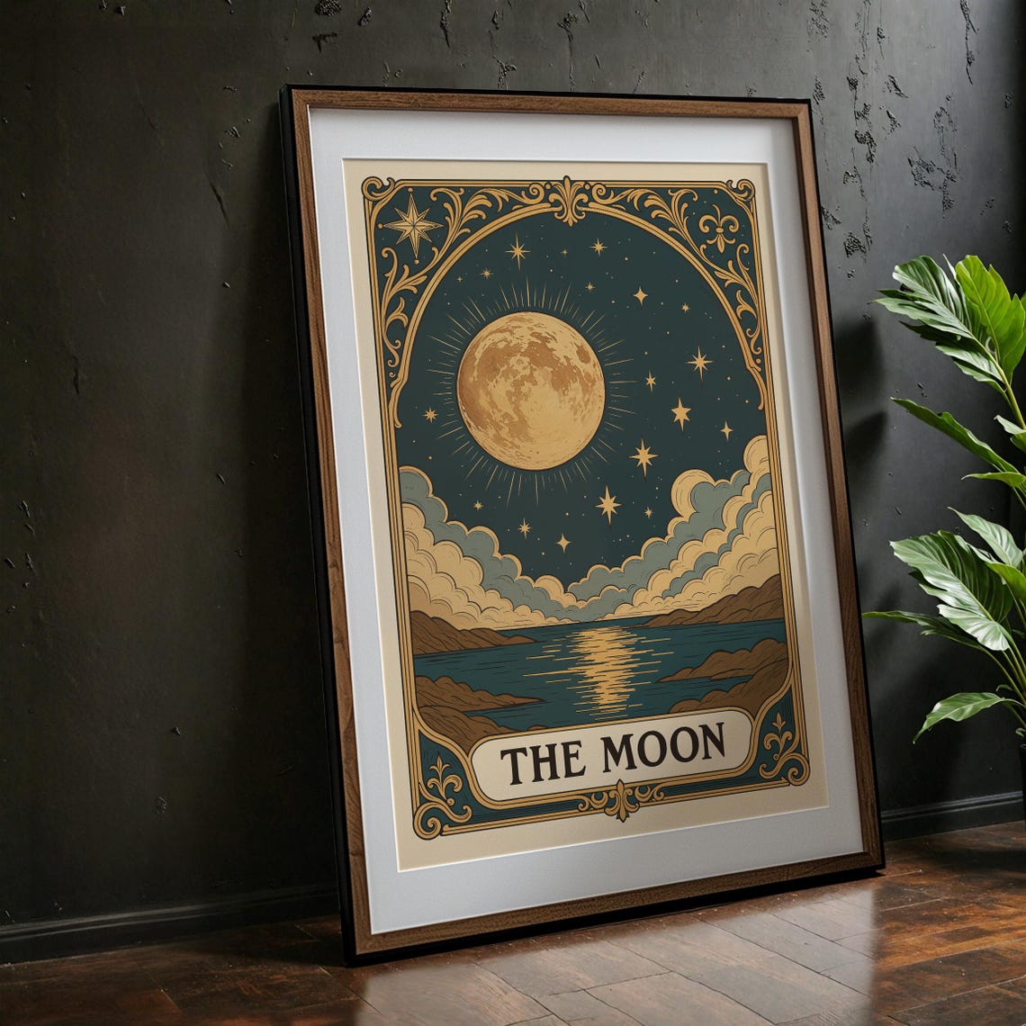 The Moon Tarot Card Poster for Vintage Celestial Night Sky Decor