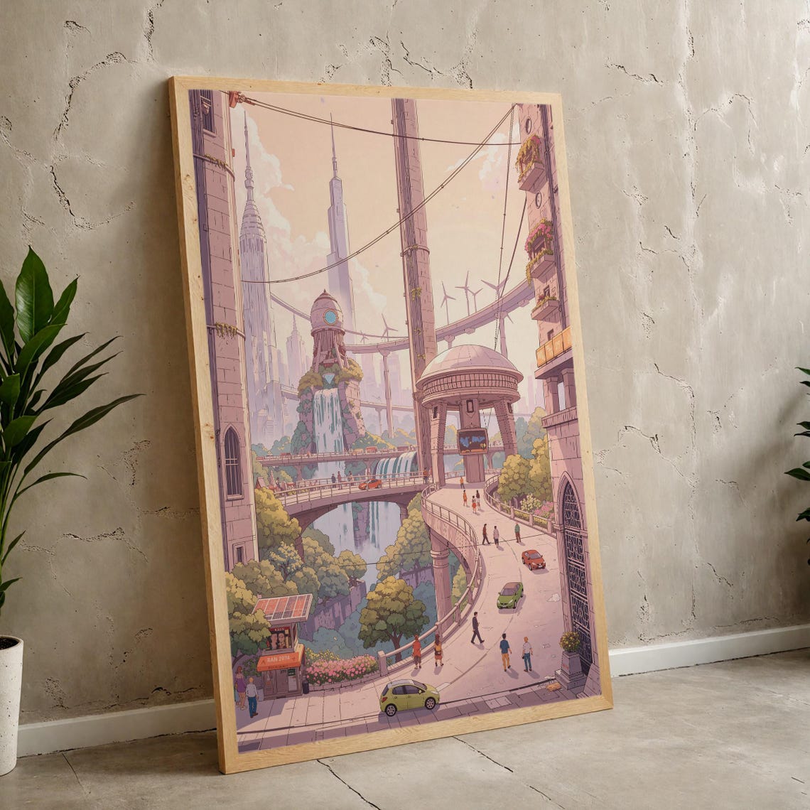 Futuristic Utopia Cityscape Art Print Scifi Dream Illustration