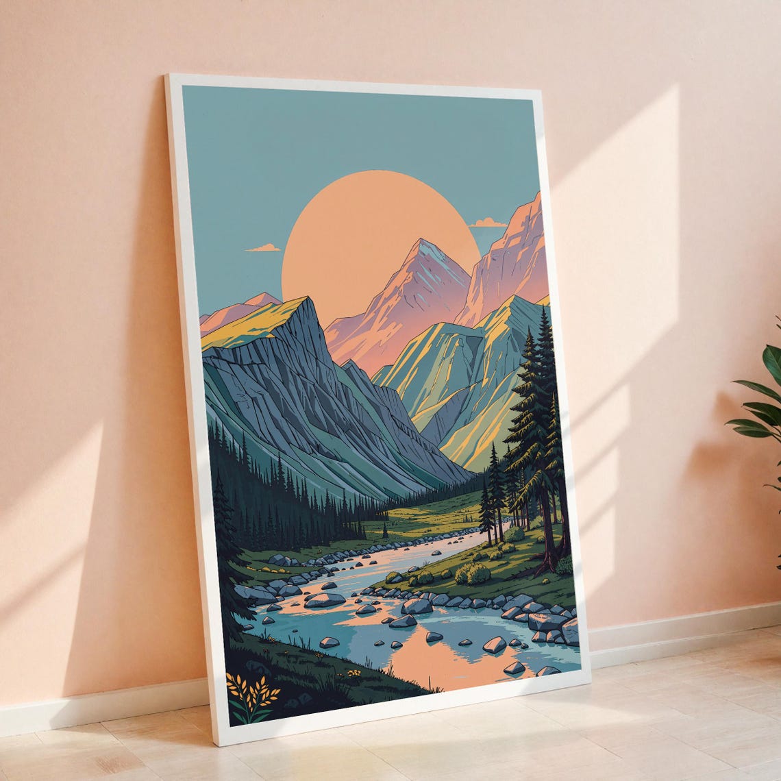 Mountain Sunset Scenic Art Print Nature Landscape Illustration