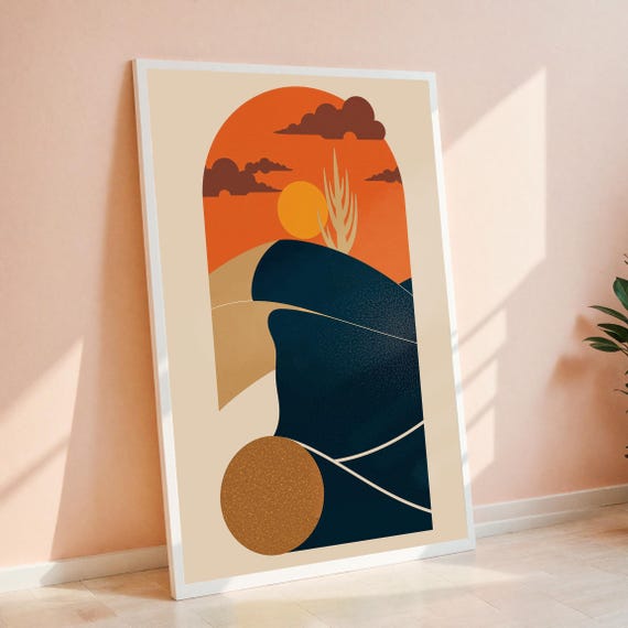 Minimalist Desert Sunset Wall Art Modern Boho Landscape Print