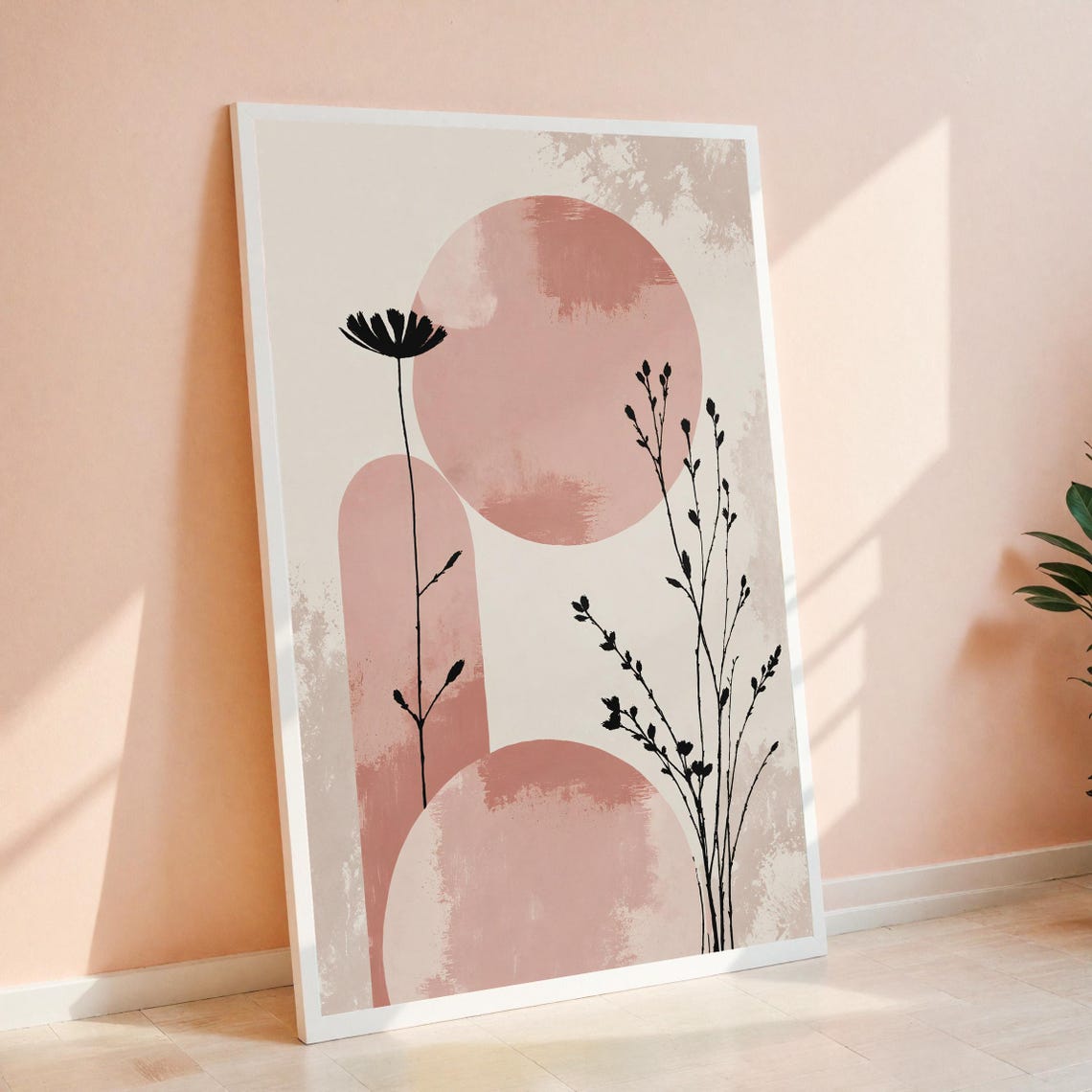 Minimalist Boho Botanical Wildflower Blush Pink Abstract Poster