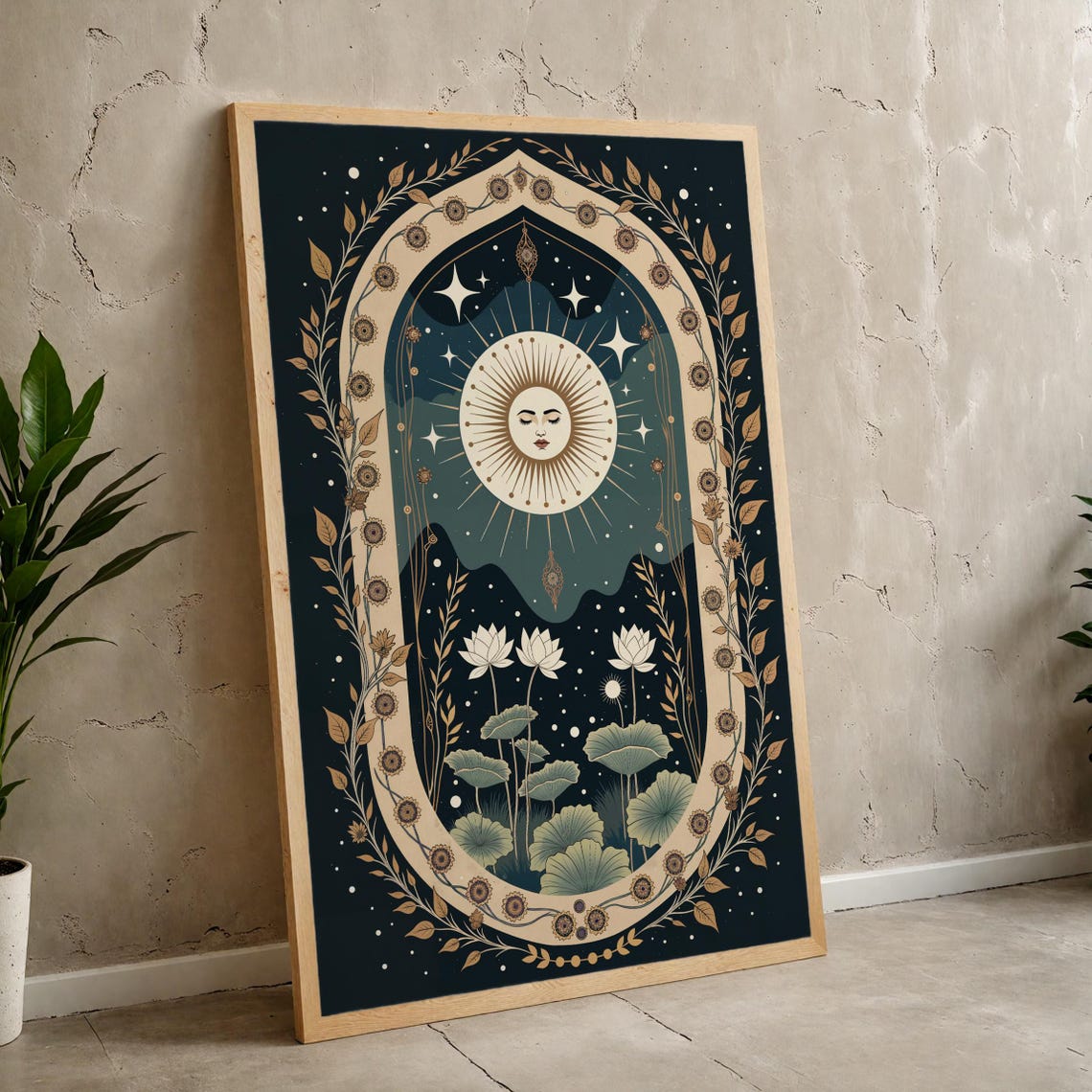 Boho Sun and Moon Art Print, Celestial Poster