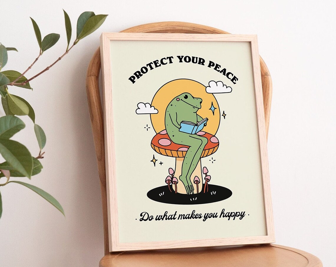 Colorful Mushroom Frog Print, Retro Kids Decor - Image 3