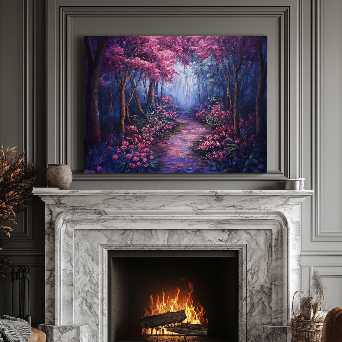 Fuchsia Forest Print Landscape Modern Painting Nature Calm Relaxing Wall Print Airbnb Art Wall Decor