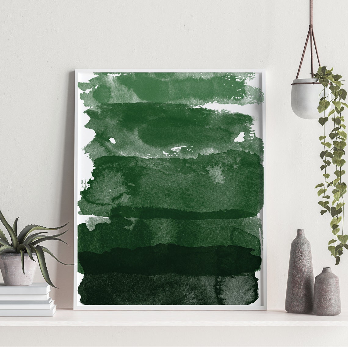 Emerald Green Abstract Watercolor Brushstroke Art Print Wall Decor